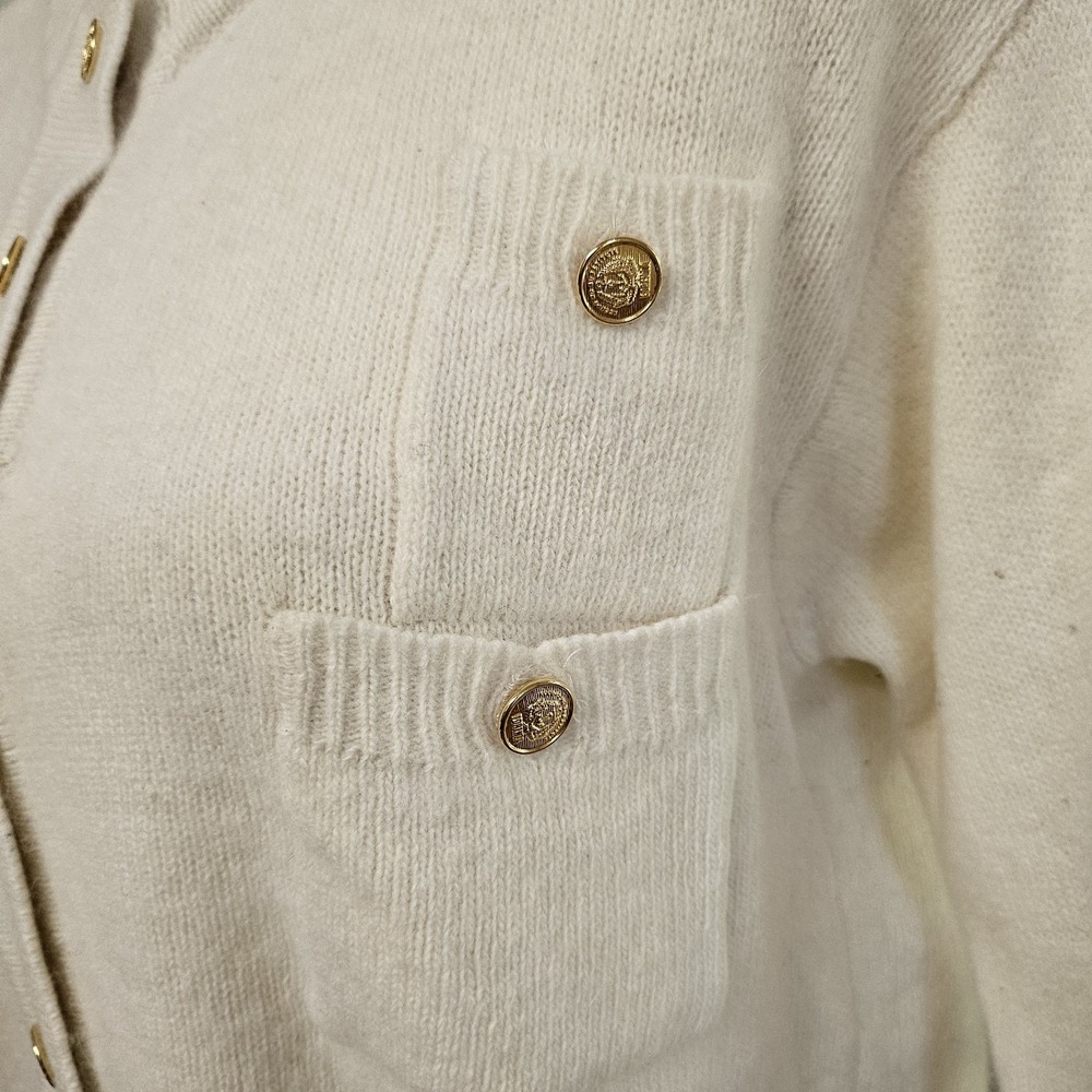 Vintage 80s Forenza Angora Lambswool Ivory Button Front Cardigan Size M Preppy - Picture 5 of 12